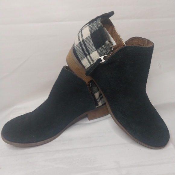 Toms Shoes - TOMS Deia Black Suede White Buffalo Plaid Ankle Bootie